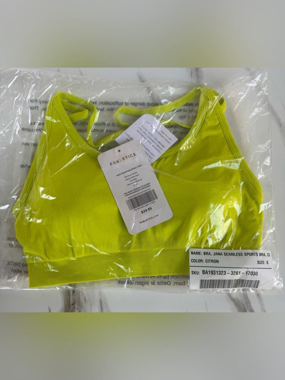 Fabletics Citron Seamless Strappy Sports Bra